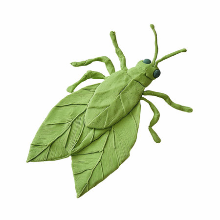 Green insect made of leaves isolated on white background. 3d illustrationの写真素材