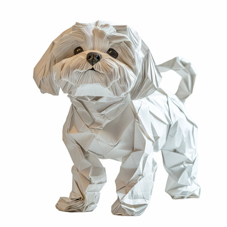 Paper Sculpture of a Shih Tzu isolated on white backgroundの写真素材