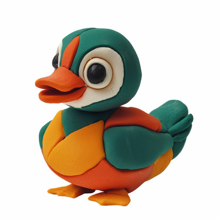 Plasticine duck isolated on white background. Clipping path included.の写真素材