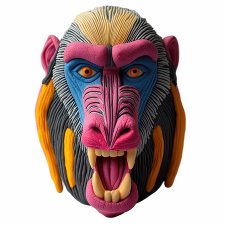 tribal monkey mask isolated on white background. 3d illustrationの写真素材