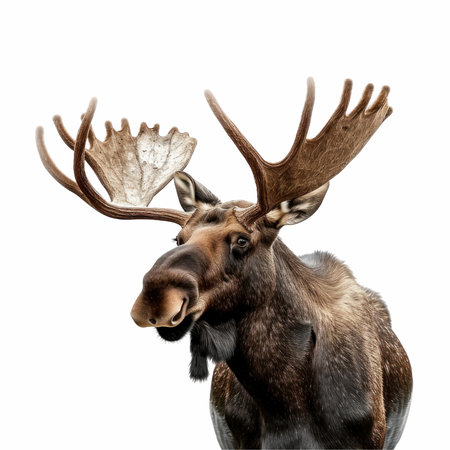 3D rendering of a moose with antlers isolated on white backgroundの写真素材