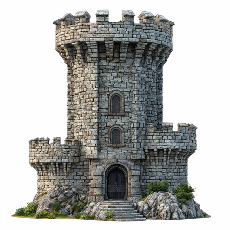 Medieval castle isolated on white background 3D Illustration, clipping pathの写真素材