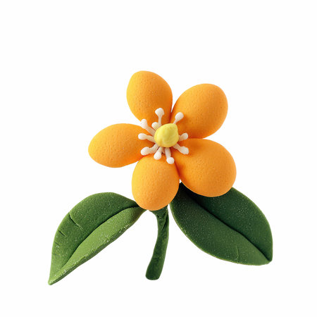 Orange flower made from plasticine isolated on white background, clipping pathの写真素材