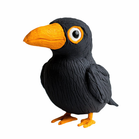 Black bird made of plasticine isolated on a white background.の写真素材