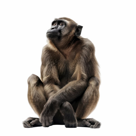 Gibbon sitting, isolated on white background, 3D illustrationの写真素材