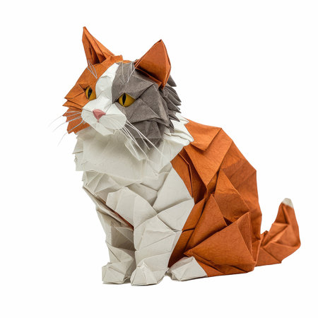 Origami cat isolated on white background. Clipping path included.の写真素材