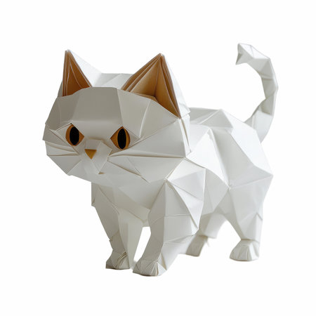 Paper origami cat isolated on white background. Clipping path included.の写真素材