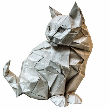 Crumpled paper cat isolated on white background with clipping path.の写真素材