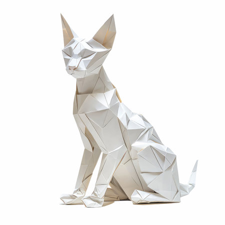 Paper origami dog isolated on white background. 3d rendering.の写真素材