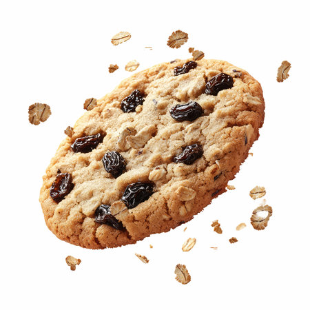 Oatmeal cookies with raisins isolated on a white background.の写真素材