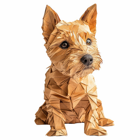Crumpled paper dog isolated on white background with clipping path.の写真素材