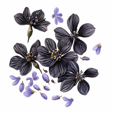 Watercolor illustration of black flowers. Isolated on white background.の写真素材