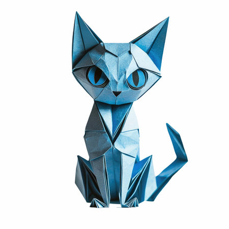 Origami paper cat isolated on white background. 3d illustration.の写真素材