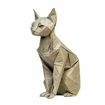 Crumpled paper cat isolated on white background.の写真素材