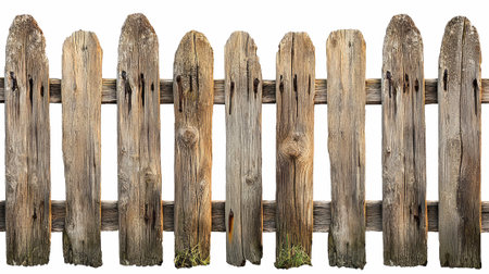 Old wooden fence isolated on white background. Clipping path included.の写真素材