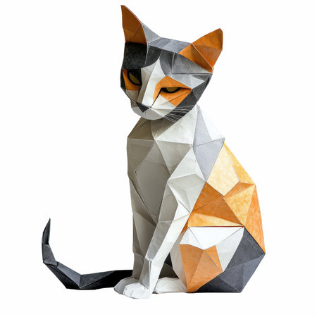 Polygonal origami cat isolated on white background with clipping pathの写真素材