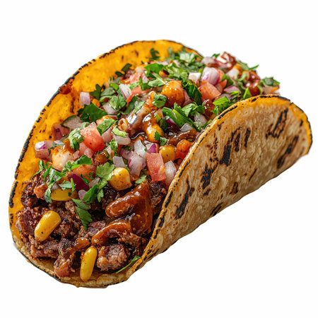 Traditional mexican beef tacos isolated on white background with clipping pathの写真素材
