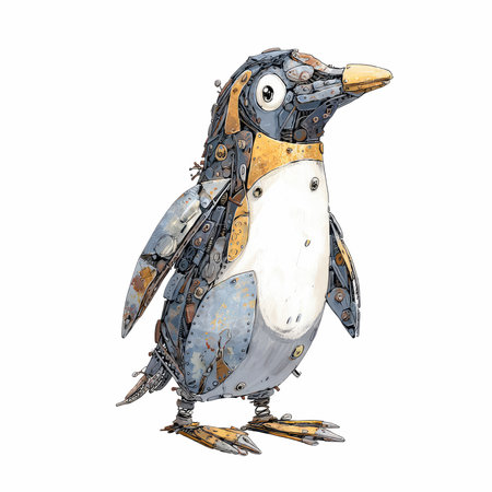 cartoon penguin isolated on white background, watercolor illustration for childrenの写真素材