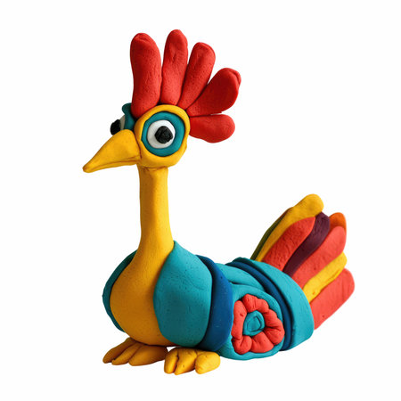 Colorful clay rooster isolated on white background with clipping path.の写真素材