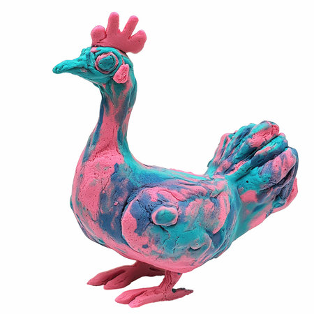 Colorful ceramic chicken isolated on white background. 3d rendering.の写真素材
