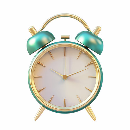 A realistic 3D rendered alarm clock featuring a holographic design, glossy surface, and a soothing...