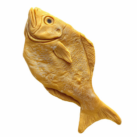 3d rendering of a golden fish isolated on white background with clipping pathの写真素材