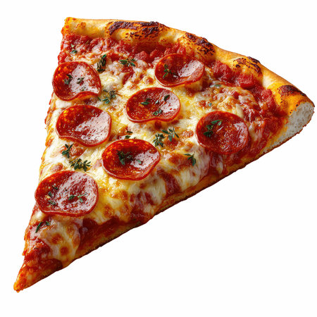 Pizza with pepperoni and mozzarella cheese isolated on white backgroundの写真素材