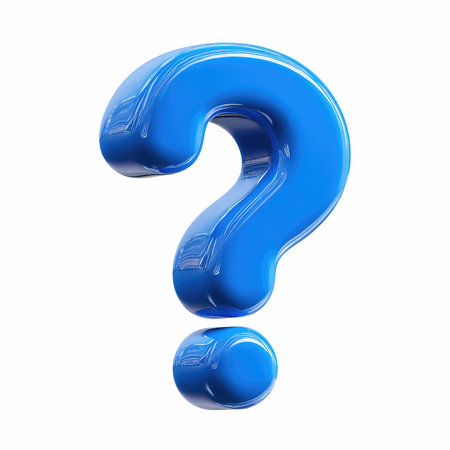 A glossy metallic blue question mark symbol isolated on a white background, perfect for representing inquiry and curiosity in design projects.の写真素材