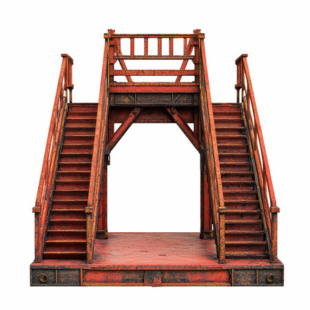 3D rendering of an old rusty metal staircase isolated on white backgroundの写真素材