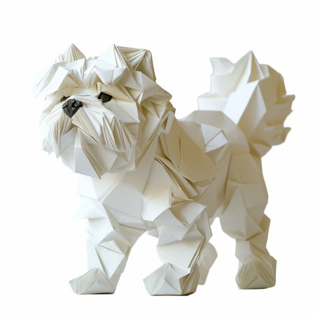 Paper origami dog isolated on white background. 3d rendering.の写真素材