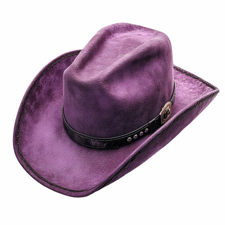 This stylish purple cowboy hat, placed on a white background, showcases a unique design ideal for fashion, outdoor events, and themed occasions.の写真素材