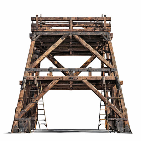 3D rendering of an old wooden mine shaft isolated on white backgroundの写真素材