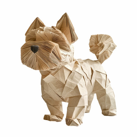 Paper origami dog isolated on white background. 3d rendering.の写真素材