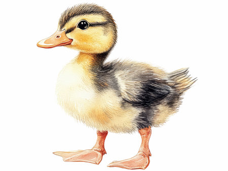 Duckling isolated on white background. Watercolor hand drawn illustrationの写真素材