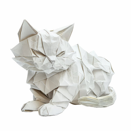 Paper origami cat isolated on white background. Clipping path included.の写真素材