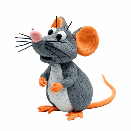 3D rendering of a cute cartoon mouse isolated on white background.の写真素材