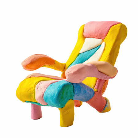 Colorful plasticine chair isolated on white background with clipping path.の写真素材