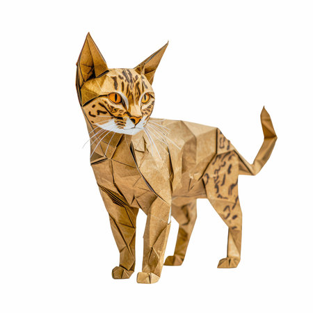 Origami cat isolated on white background. Animal origami. Paper craft.の写真素材
