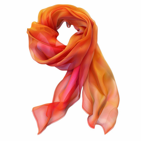 Capture the essence of elegance with this beautiful silk scarf, showcasing vibrant orange and pink hues on a clean white background, perfect for artistic presentations.の写真素材