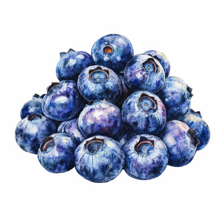 Blueberry isolated on white background. Watercolor illustration. Hand drawn.の写真素材