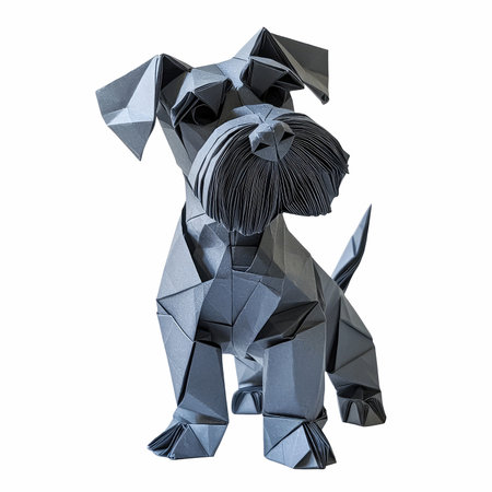 Paper origami dog isolated on white background. 3d rendering.の写真素材