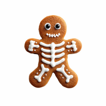 This charming gingerbread cookie shaped like a playful skeleton is perfect for festive celebrations and seasonal treats. Ideal for adding joy.の写真素材