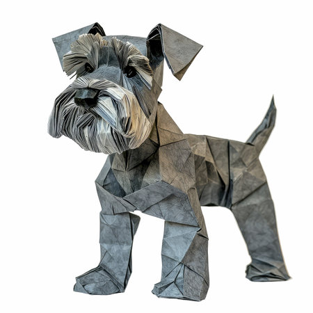 Paper origami dog isolated on white background.の写真素材