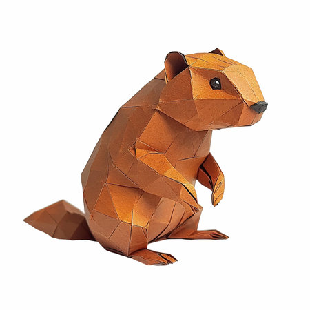 Origami squirrel isolated on white background. 3d illustration.の写真素材