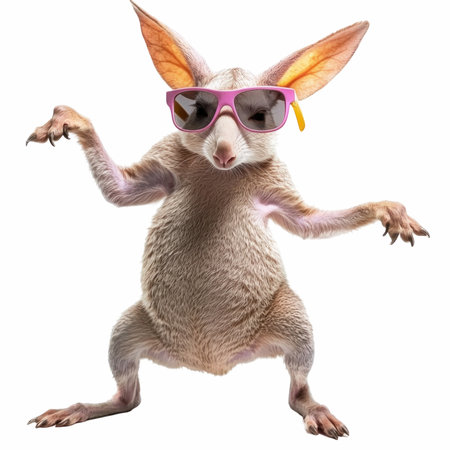 3D digital render of a cute kangaroo with sunglasses isolated on white backgroundの写真素材