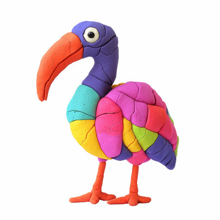 Colorful plasticine bird isolated on white background. 3d illustration.の写真素材