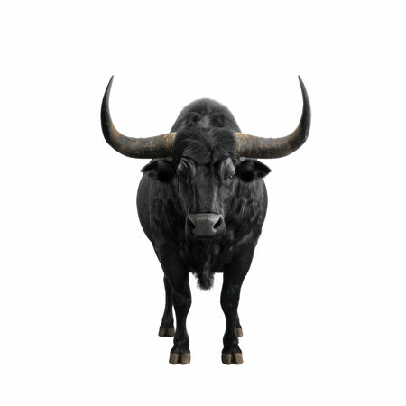 Black bull isolated on white background. 3D illustration. clipping pathの写真素材