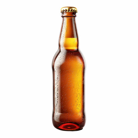 Beer bottle with water drops isolated on white background, clipping path includedの写真素材