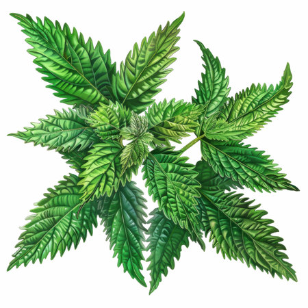 Green leaves of nettle isolated on white background. Realistic vector illustration.の写真素材