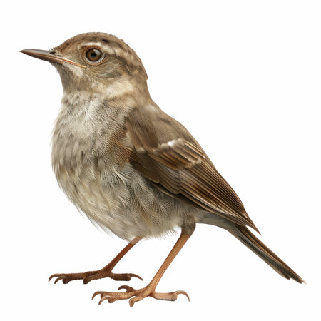 Grasshopper Warbler, Luscinia svecica, in front of a white backgroundの写真素材